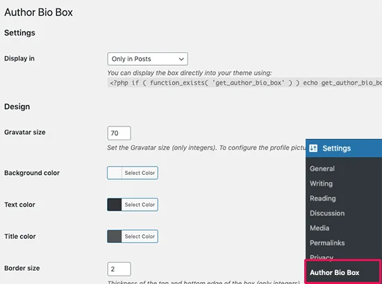 تنظیمات پلاگین authorbiobox