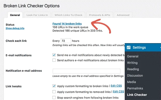 تنظمیات افزونه broken ink checker