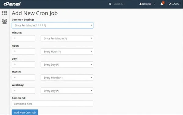 تنطیمات cron jobs در cpanel