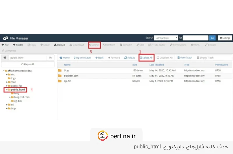 حذف فایل public_html برای ریست هاست cpanel