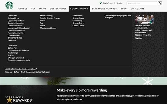 مگا منوی سایت starbucks